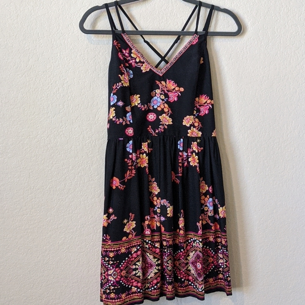 Xhilaration Black Floral Strappy Dress